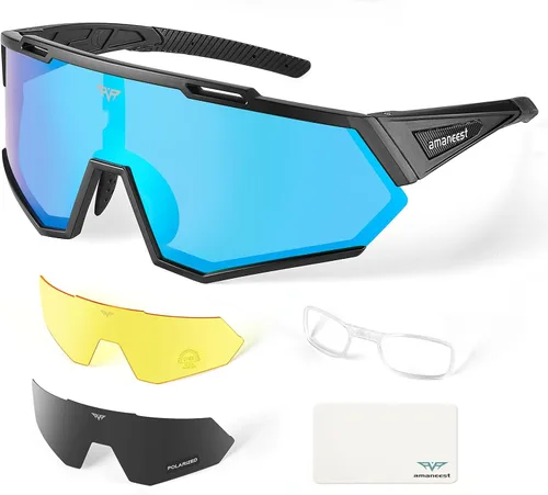 Gafas de sol con protección UV, gafas de sol de ciclismo para hombres y mujeres, resistencia a los impactos Z87.1 para construcción Negro-hielo-azul