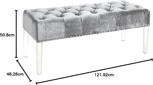 Miniatura 8 de Roundhill Furniture Valley - Banco tapizado de terciopelo con botones y patas acrílicas, color gris