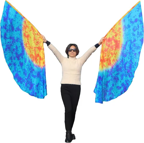 Miniatura 27 de Winged Sirenny Banderas de seda de ala de ángel de adoración de 70 pulgadas con varillas flexibles, bandera de seda translúcida circular pintada a