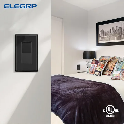 Miniatura 7 de ELEGRP Interruptor de luz decorativo de un solo polo con placa sin tornillos, 15 A 120-277 V, reemplazo del interruptor basculante de paleta