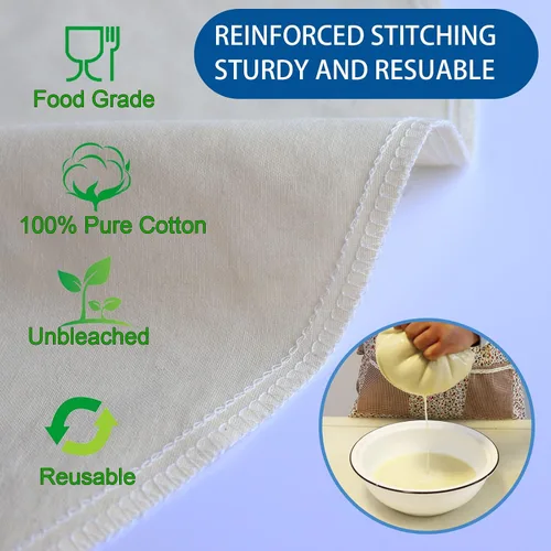 Miniatura 3 de Paquete de 3 bolsas de leche de nuez de 16 x 16 pulgadas para colar, 100% tela de algodón sin blanquear, gasa reutilizable, colador para leche