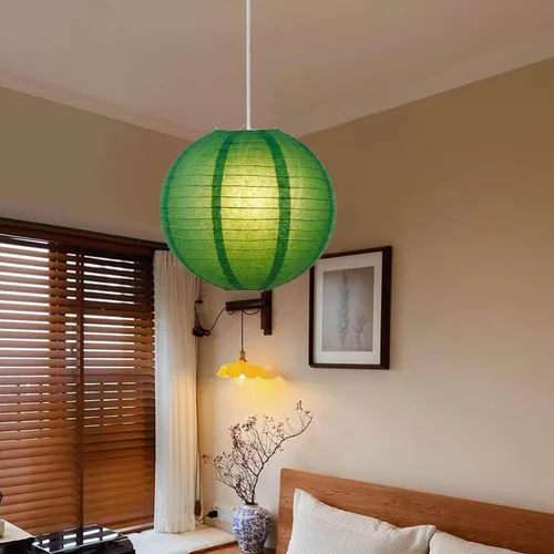 Miniatura 5 de Lámpara colgante enchufable, linterna de papel colgante de 15 pies, lámpara de papel verde de 12 pulgadas, lámpara colgante con interruptor