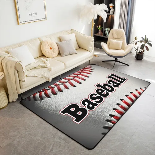 Alfombra de béisbol blanca de 3 x 5 pies, alfombra antideslizante para niños y niñas, adultos, decoración de juegos 3D para sala de estar,