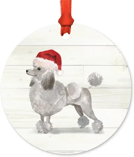 Miniatura 38 de Andaz Press Adorno de Navidad de metal personalizado para perro, perro y mascota, cocker spaniel con sombrero de Papá Noel, 1 paquete, incluye cinta