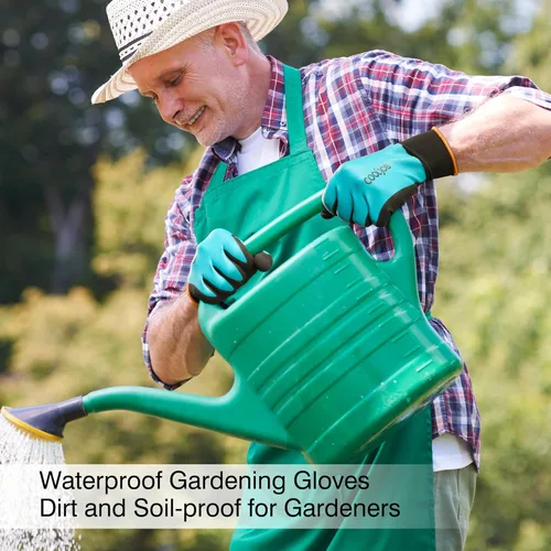 Miniatura 5 de COOLJOB Guantes de trabajo de jardinería impermeables con agarre para mujeres y hombres, doble revestimiento de goma para jardín, patio, Sin forro