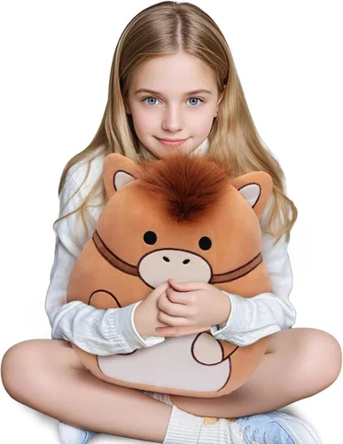 Miniatura 8 de Almohada de peluche original de caballo de 12 pulgadas, tamaño grande, suave, lindo, gordo, abrazable, adorable peluche, regalo para niños