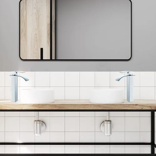 Miniatura 6 de VOTON - Grifo de lavabo cromado moderno alto en cascada para fregadero de baño con desagüe emergente, grifo de baño de una sola manija de un Cromo