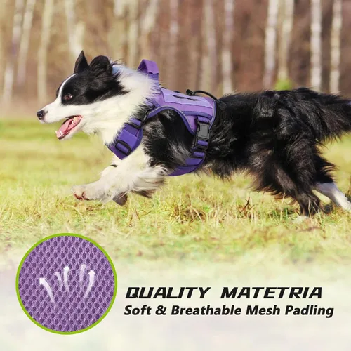 Miniatura 3 de WINGOIN - Arnés táctico púrpura para perros medianos, arnés resistente sin tirones con asa, chaleco militar K9 reflectante ajustable para mascotas