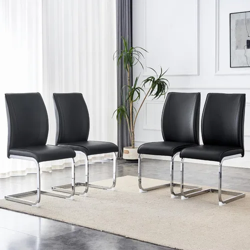 Miniatura 23 de Juego de 6 sillas de comedor modernas, de piel sintética, con respaldo alto, elegantes sillas sin brazos con tubo en forma de C, patas de metal