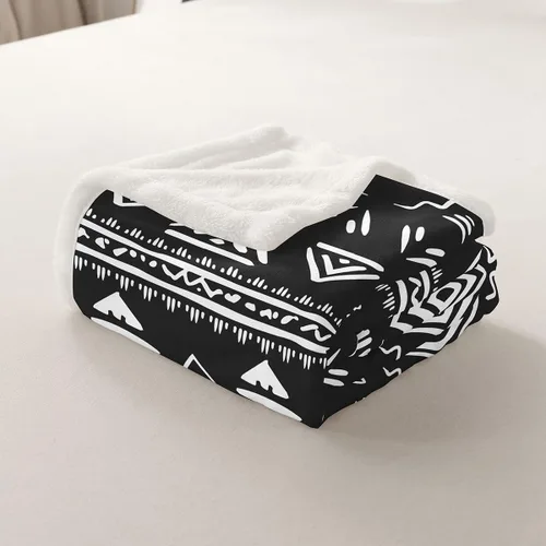 Miniatura 5 de Manta Decorativa Tribal Boho Azteca para Hombres y Mujeres, Manta de Vellón Étnica Bohemia Negro y Blanco de 50"X60", Manta Sherpa del Suroeste