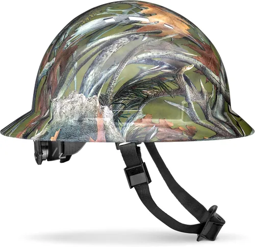 Miniatura 14 de Casco de construcción OSHA de ala completa con diseño camuflaje ventilado de acabado mate, suspensión de 6 puntos
