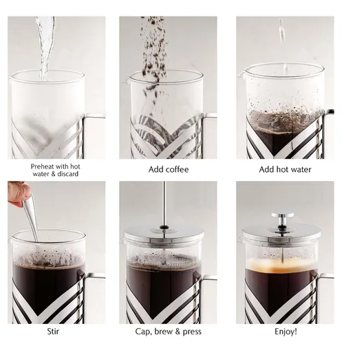 Miniatura 8 de OVENTE Cafetera de prensa francesa de 27 onzas con vidrio de borosilicato resistente al calor, diseño de acero inoxidable y sistema de filtro de 4