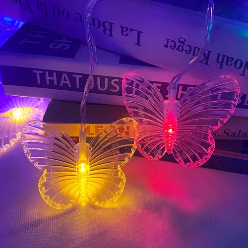 Miniatura 8 de Guirnalda de luces de cadena de hadas con cortina de mariposa, 120 LED, 8 modos, temporizador alimentado por USB, luz parpadeante de luciérnaga