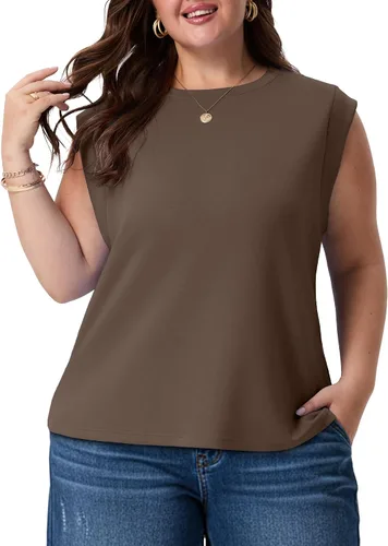 Miniatura 16 de OLRIK Plus Size Tank Tops for Women Cap Sleeve Soft Stretch Summer Blouses Casual Basic Tee with Underarm Coverage