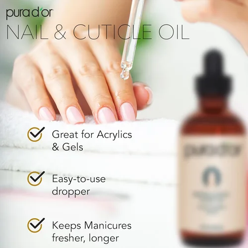 Miniatura 2 de PURA D'OR Aceite de uñas y cutículas de 4 onzas – Tratamiento nutritivo con cuentagotas – Mezcla natural enriquecida con biotina, vitamina E, leche