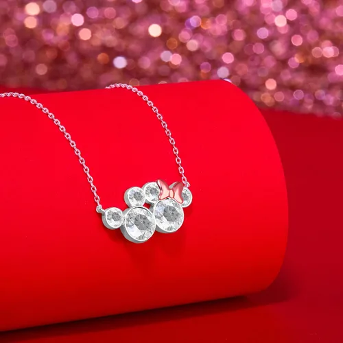 Miniatura 2 de Disney Joyería de Mickey y Minnie Mouse, collar de cristal de dos tonos, chapado en plata, collar chapado en rosa, extensor de 16+2 pulgadas