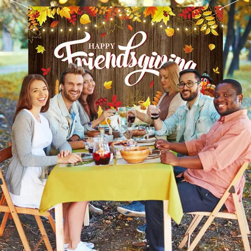 Miniatura 5 de Nepnuser Happy Friendsgiving - Telón de fondo para cabina de fotos, cosecha de calabaza para otoño, Acción de Gracias, amigos, decoración de pared