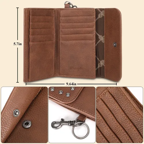 Miniatura 4 de Wrangler Cartera para mujer, delgada, triple, para tarjetas de crédito y organizadores de dinero, A-Marrón