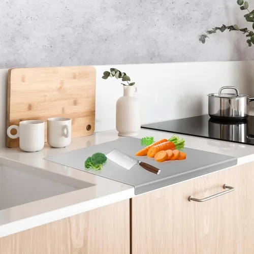 Miniatura 8 de Tabla de Cortar de Acero Inoxidable 304 con 2 Alfombrillas Antideslizantes, Yoposeo Tablas de Cortar Resistentes para Hornear para Cocina, Carne