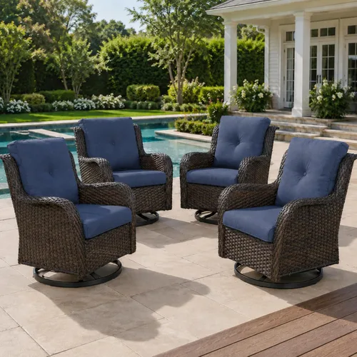 Miniatura 60 de HUMMUH Juego de 2 Sillas Giratorias Mecedoras de Mimbre para Patio Exterior, Juego de Muebles de Sillas Mecedoras de Ratán (Marrón, Azul) 50,000