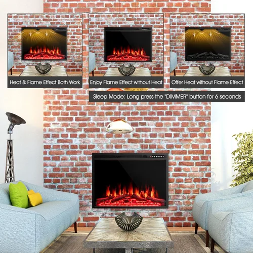 Miniatura 4 de COSTWAY Chimenea eléctrica de 37 pulgadas, calentador de chimenea empotrado y montado en la pared con 4 colores de llama y tronco, velocidad