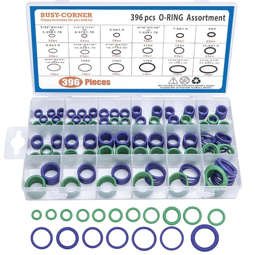 BUSY-CORNER Kit de 396 piezas de 18 tamaños SAE pulgadas aire acondicionado A/C juntas tóricas de goma verde y morado