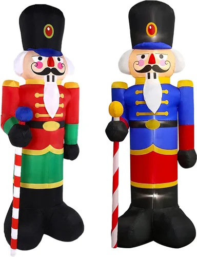 Paquete de 2 soldados cascanueces de 8 pies para decoración de porche inflable de Navidad para decoración al aire libre, patio, jardín, césped (rojo