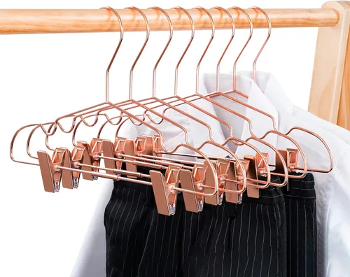 Miniatura 2 de Paquete de 10 perchas de 13 pulgadas con alambre de metal brillante dorado rosa con clips para almacenamiento y exhibición de camisas, abrigos