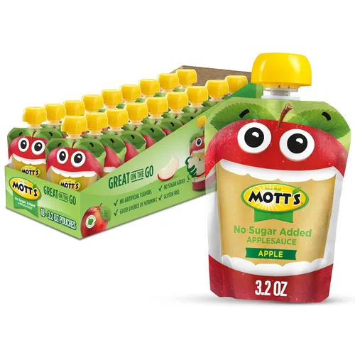 Miniatura 30 de Mott's Puré de manzana sin azúcar añadido, hecho de fruta real, sin sabores artificiales, bolsas transparentes de 3.2 onzas, paquete de 20