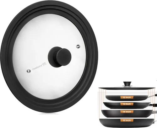 Miniatura 8 de Tapa universal para ollas y sartenes de 7.5 a 9.5 pulgadas, tapa de vidrio templado con borde de silicona de tamaño automático, color negro
