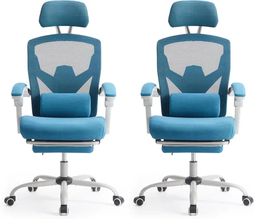 Miniatura 11 de Silla de oficina para computadora Sweetcrispy con reposapiés, sillas giratorias ergonómicas de malla con respaldo alto y ruedas, soporte lumbar Gris