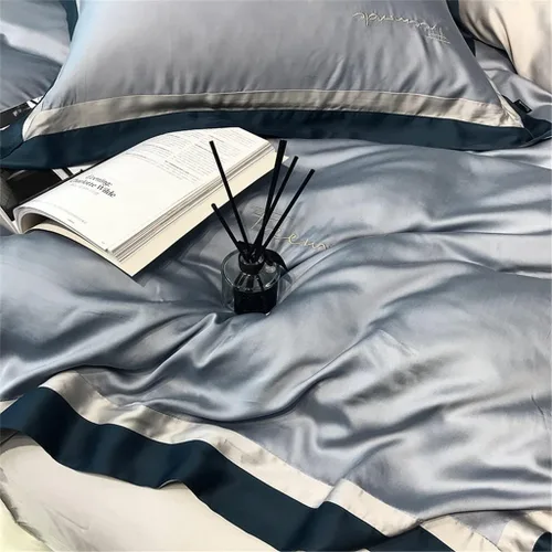 Miniatura 5 de Home Textile Spring and Summer Style Lenzing Tencel Embroidery Four-Piece Solid Color Quilt Cover Silky Cool Bedding