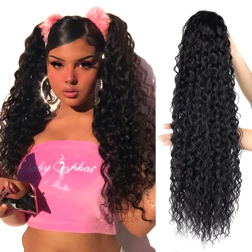 Extensiones de cola de caballo de color marrón oscuro, extensiones de cabello humano real rizado con cordón, extensiones de cabello humano real, de
