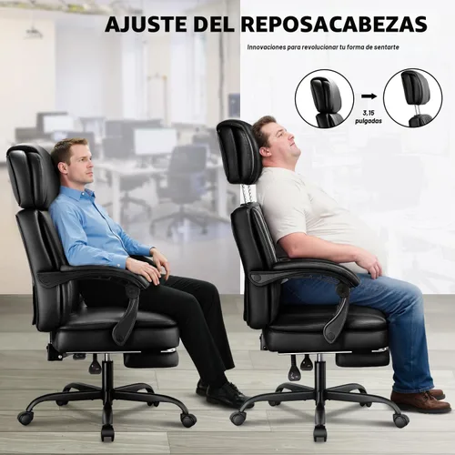 Miniatura 4 de Silla de oficina ejecutiva de 400 libras con reposapiés para personas pesadas, silla de escritorio ergonómica grande y alta con reposacabezas Negro