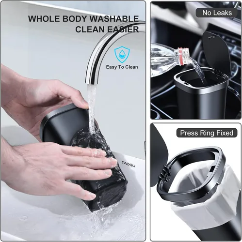 Miniatura 6 de Paquete de 2 mini botes de basura para automóvil con tapa y 90 bolsas, bote de basura pequeño para puerta de automóvil, hogar, oficina, dormitorio