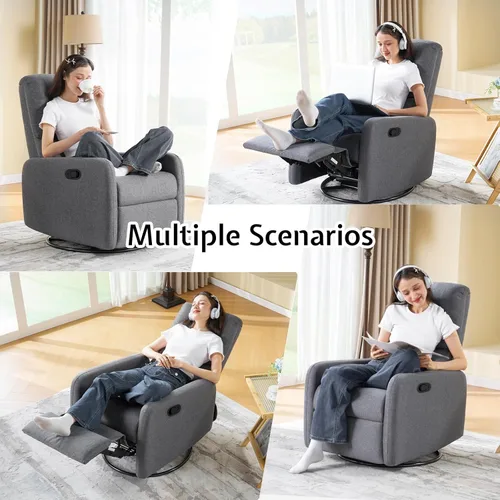 Miniatura 6 de Jocisland Silla Giratoria Reclinable para Adultos, Silla de Balancín para Cuarto de Bebé con Respaldo Alto, Pequeño Balancín para Espacios Crema