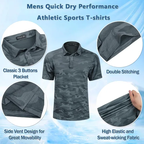 Miniatura 38 de TAPULCO Camisetas tipo polo de secado rápido para hombre, diseño de camuflaje, atléticas, ligeras, transpirables, casuales, para golf