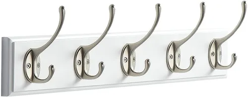 Miniatura 13 de Perchero de bambú para montaje en pared, 17 pulgadas, 5 ganchos dobles, azul y dorado Natural