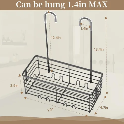 Miniatura 4 de DELLAN Estante de Ducha Colgante, Organizador de Ducha Colgante para Baño, Estante de Ducha con Ganchos sobre la Puerta, Caddy de Ducha para Baño