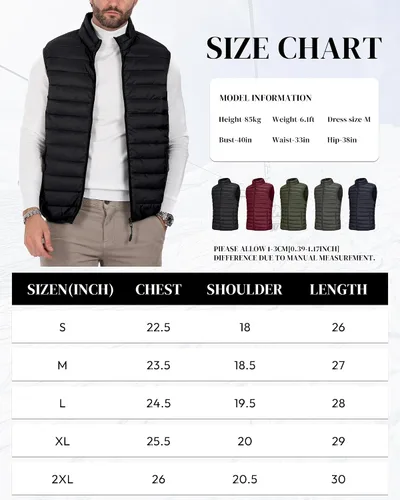 Miniatura 6 de Polu Chaleco acolchado para hombre, sin mangas, con cremallera, ligero, cálido, con bolsillos