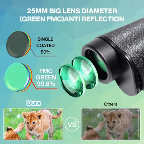 Miniatura 6 de Prismáticos de alta potencia de 10 x 25 para adultos, binoculares compactos impermeables con visión de poca luz para observación de aves, caza