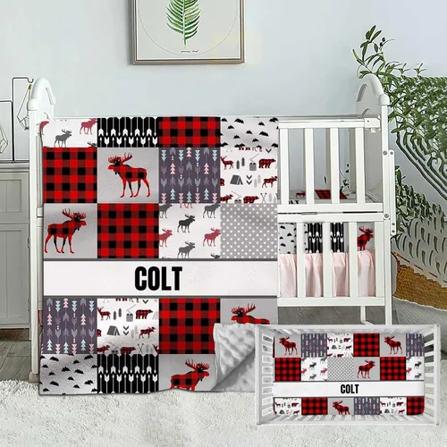 Miniatura 12 de Juego de ropa de cama personalizado para cuna de bebé, edredón de cuna con nombre personalizado, ropa de cama de vaquero para guardería, juego de 2
