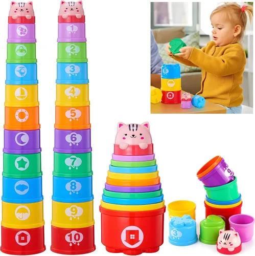Juego de Tazas Apilables para Bebé, Juguetes de Anidación y Apilamiento para Niños Pequeños 1-3 Juguetes Montessori para Bebés de 1 Año 6-12-18