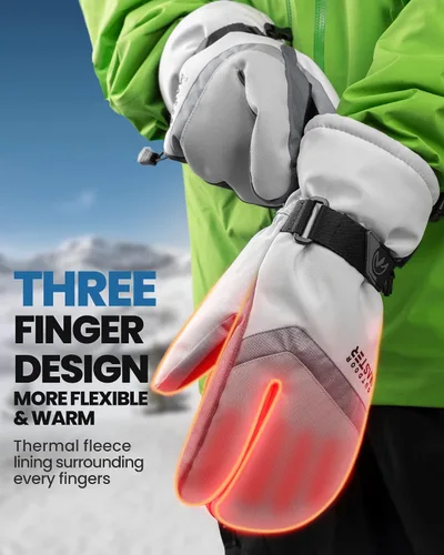 Miniatura 2 de OutdoorMaster Guantes de esquí para hombres y mujeres, guantes de nieve de 3 dedos, guantes de snowboard con pantalla táctil completa, guantes