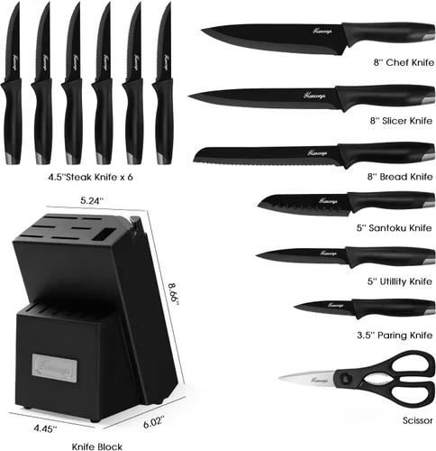 Miniatura 2 de Juego de cuchillos para cocina con bloque, juego de cuchillos de chef de 15 piezas con autoafilado, cuchillas de revestimiento de cerámica