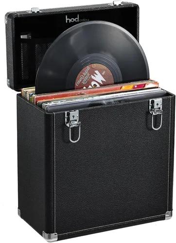 Miniatura 10 de Caja de almacenamiento de discos de vinilo Hododou con candado Organizador de discos Almacenamiento para más de 30 discos individuales de 12 Rosa