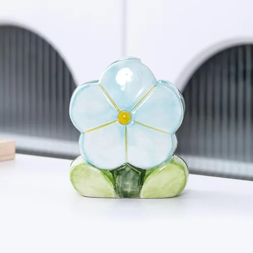 Miniatura 3 de TANG SONG Ceramic Bloom - Soporte para brochas de maquillaje de cinco pétalos, caja de almacenamiento de cosméticos de flores, organizador de Azul