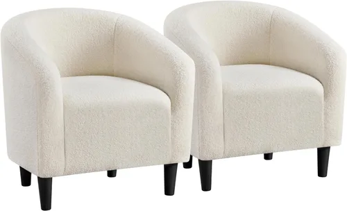 Miniatura 16 de Yaheetech Juego de 2 sillones, silla de club de tela de bouclé, silla elegante de sherpa con asiento suave y acolchado para sala de estar, Negro