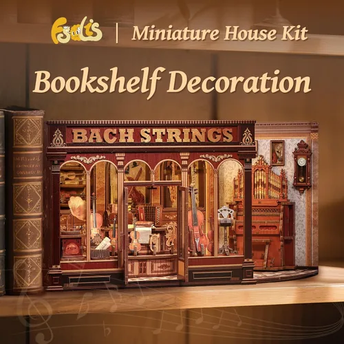 Miniatura 4 de Fsolis Kit de rincón de libros – Kit de casa en miniatura para adultos, estantería 3D rompecabezas de madera Booknook Music Librero Diorama regalos