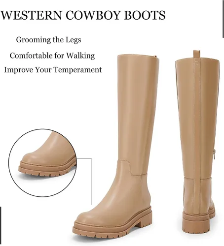 Miniatura 5 de Botas de plataforma hasta la rodilla para mujer, tacón grueso, cremallera lateral, botas de otoño e invierno